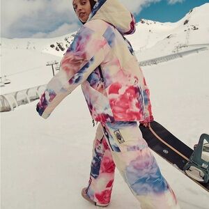 Free People Tie-Dye Ski Jacket and Pants Set in Pink, Blue, Cream